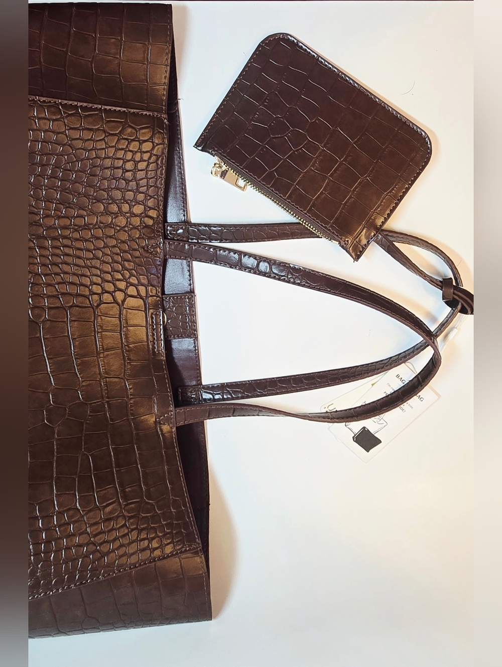 Urban Expressions Croc Embossed Brown Work Tote/ Laptop Bag - Picture 3 of 9